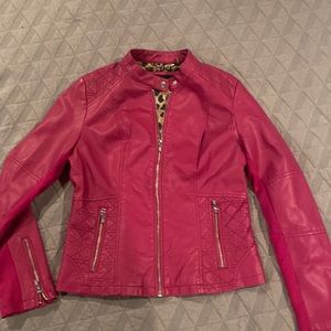 Black rivet, pink, size medium, faux leather jacket